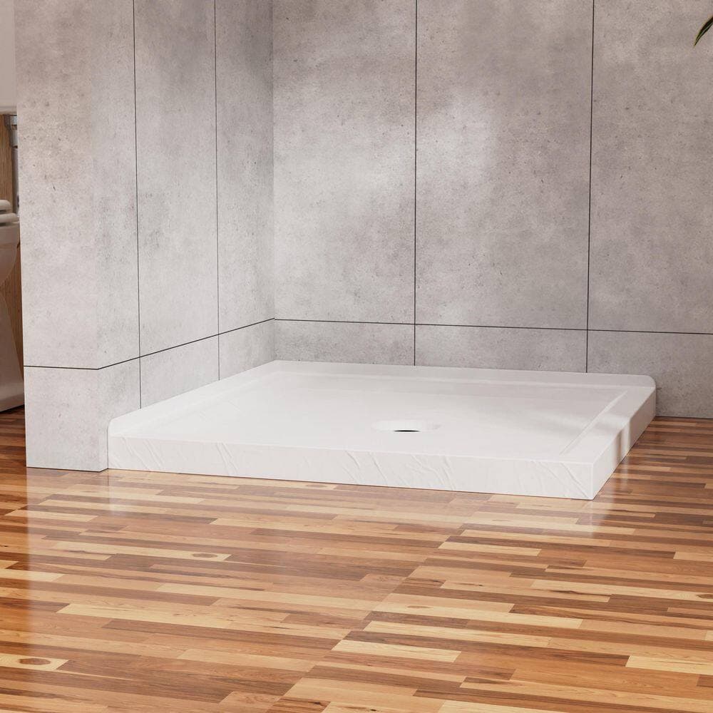 LIVACA 36 in. L x 36 in. W Alcove Double Threshold Shower Pan Base with Center Drain in Slate White, Anti-Slip Acrylic (2)