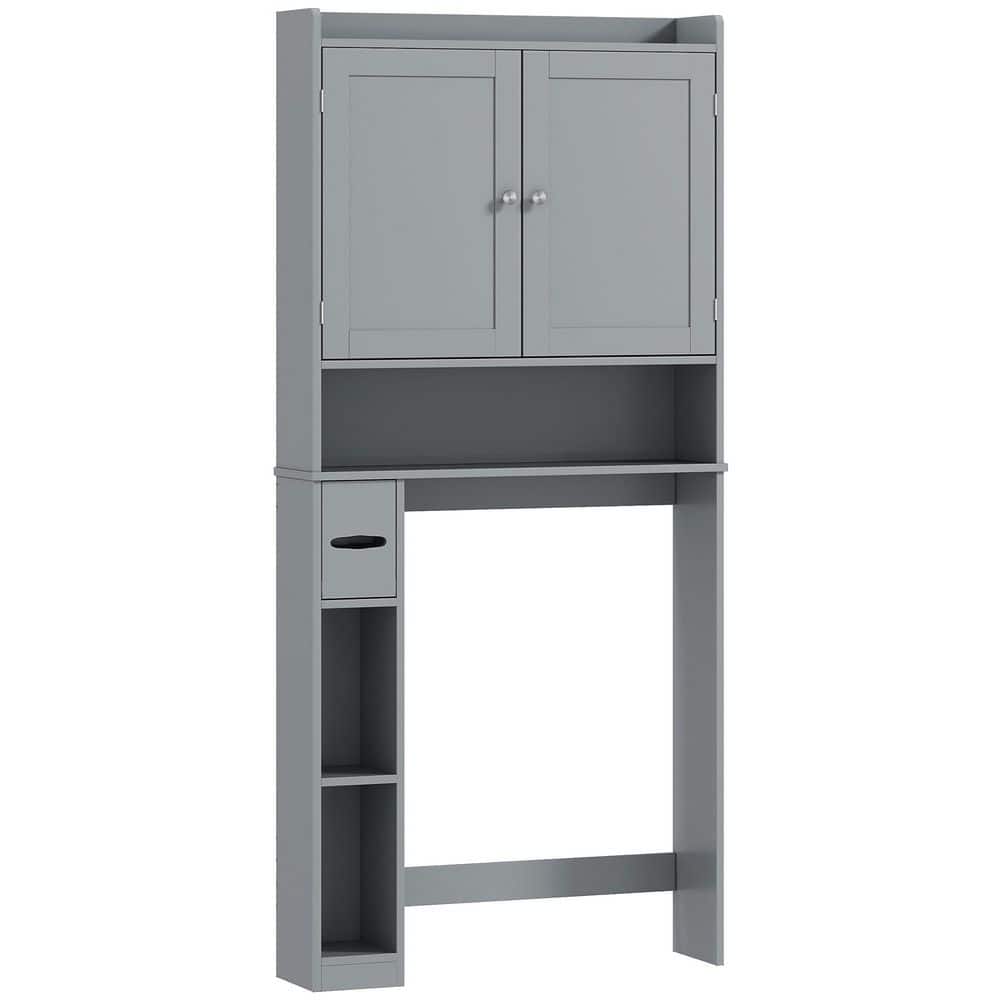 Buruis 31.5 in. W x 66.9 in. H x 7.7 in. D Gray Over The Toilet Storage with Doors and Toilet Paper Holder (1)