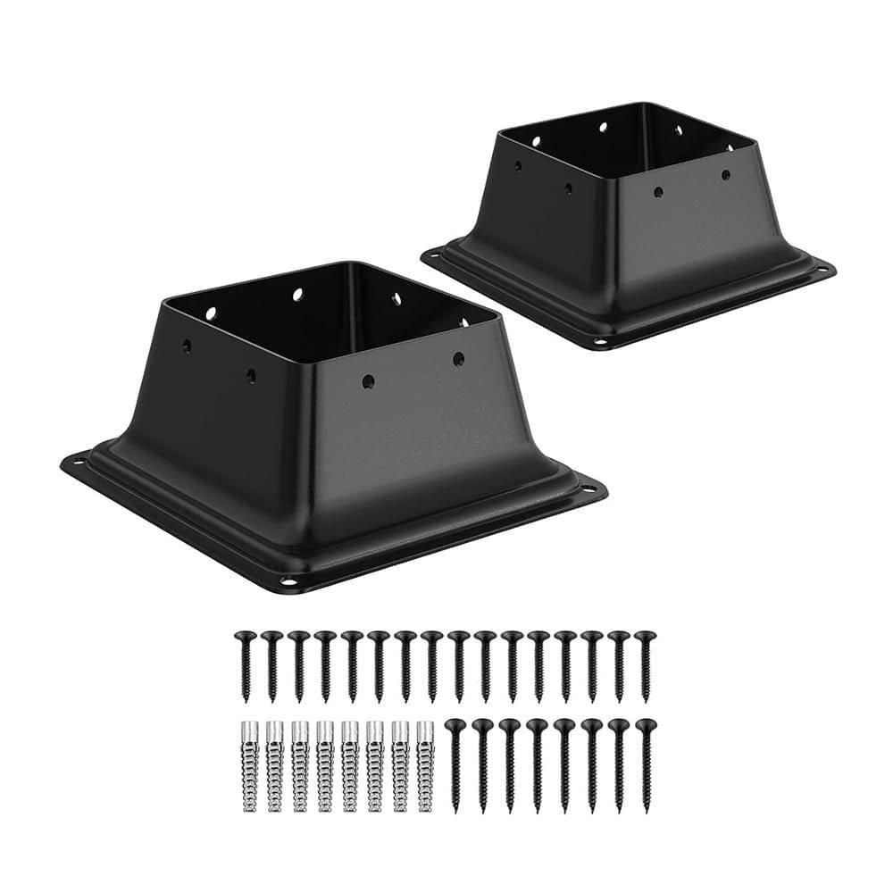 Afoxsos Heavy Duty Powder-Coated Black Steel 4 x 4 Post Base Bracket with Screws 2-Pack for Wood Post Anchor Deck Porch Railing (1)
