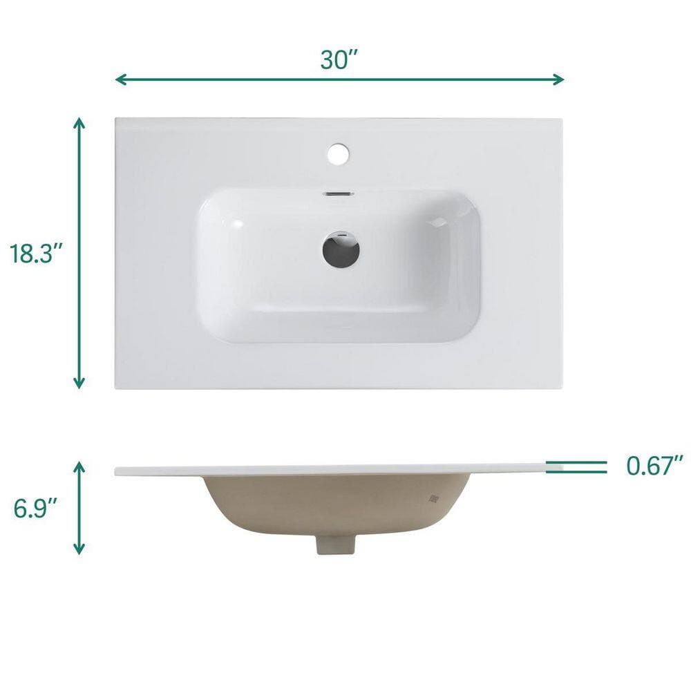 LIVACA 30 in. x 18 in. Drop-In Bathroom Sink in Gloss White Ceramic with Integrated Bowl Durable Construction (3)