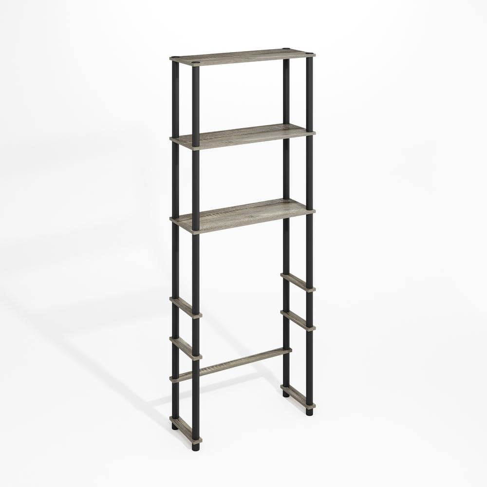 Furinno Turn-N-Tube 23.62 in. W x 64.57 in. H x 9.05 in. D Grey Oak/Black Over The Toilet Storage