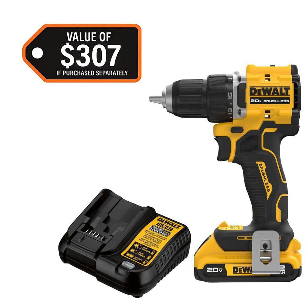 DEWALT ATOMIC 20V Lithium-Ion Cordless Compact 1/2 in. Drill/Driver Kit with 4.0Ah Battery, 2.0Ah Battery and Charger