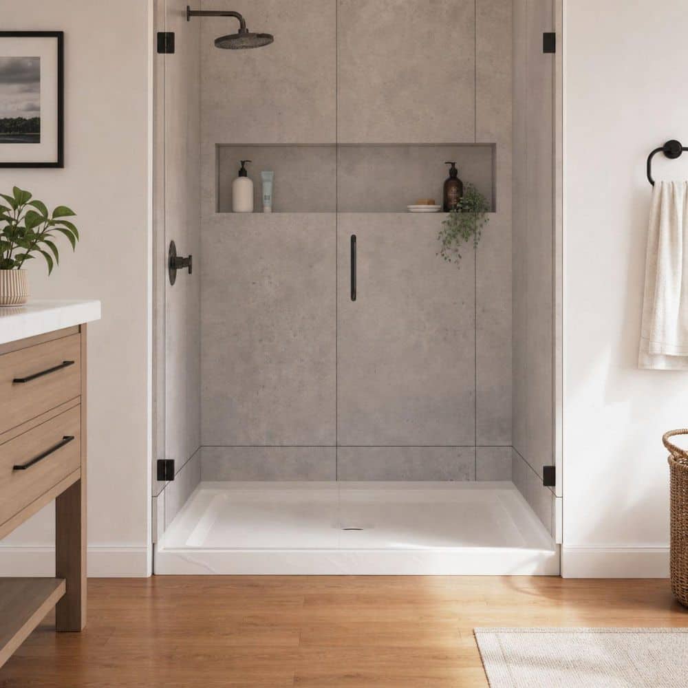 WELLFOR 36 in. L x 36 in. W x 3.5 in. H Alcove Square Acrylic Anti-Slip Shower Pan Base with Center Drain in Slate White (1)