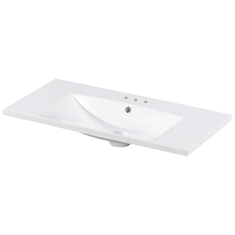 Cesicia 36 in x 18 in. Drop-In Resin Bathroom Sink in White Fits 4 in. Center Faucet (2)