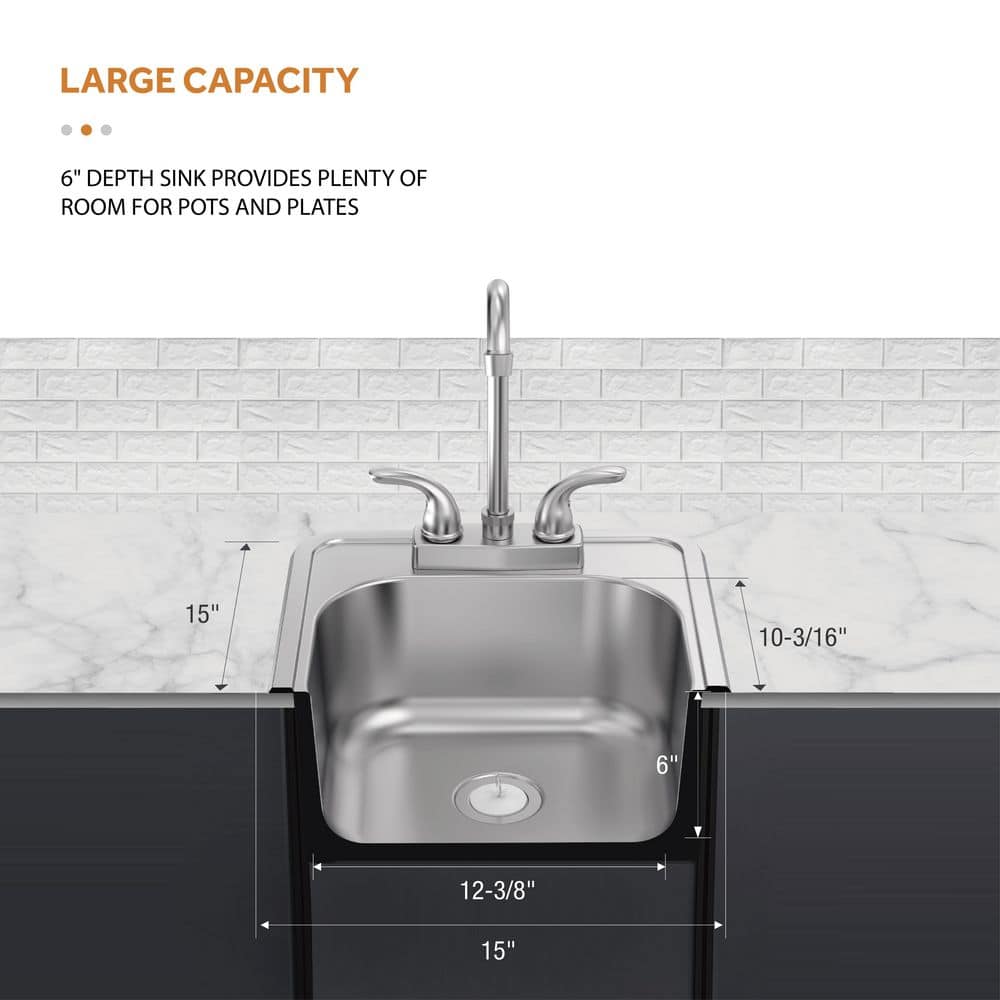 Glacier Bay 15 in. Drop-In Single Bowl 20-Gauge Stainless Steel Kitchen Sink with Faucet (4)