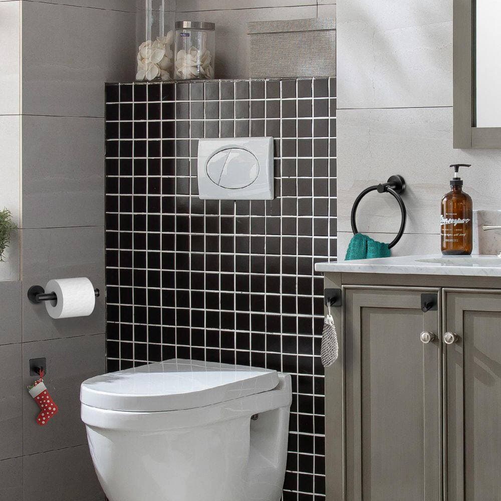 LANDOLT 9-Piece Bath Hardware Set in Stainless Steel with Towel Bar Toilet Paper Holder Towel Ring and Hooks Matte Black (3)