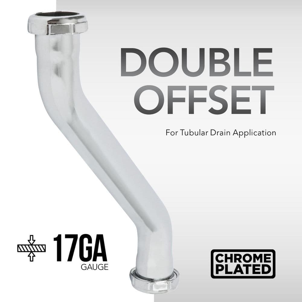 PLUMBFLEX 1-1/4 in. x 12 in. Chrome Plated Brass Double Offset for Tubular Drain Applications, 17GA (2)