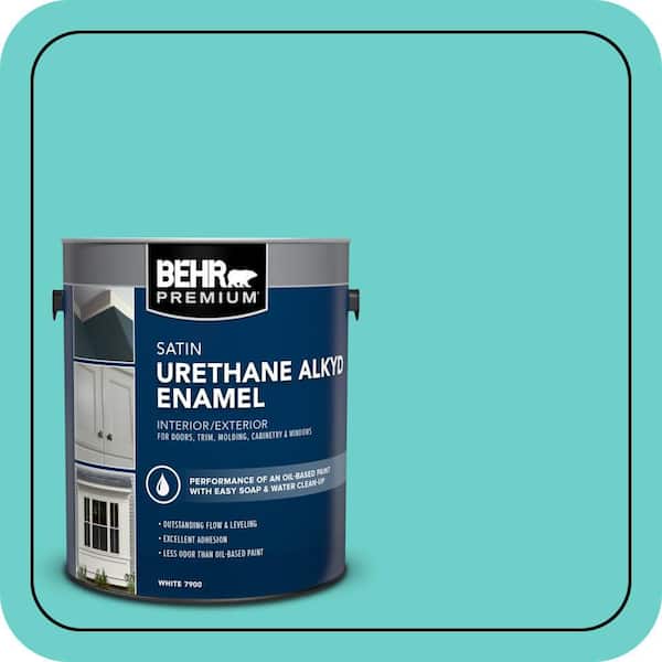 BEHR PREMIUM 1 gal. #P450-4 Hidden Sea Glass Urethane Alkyd Satin Enamel Interior/Exterior Paint (2)