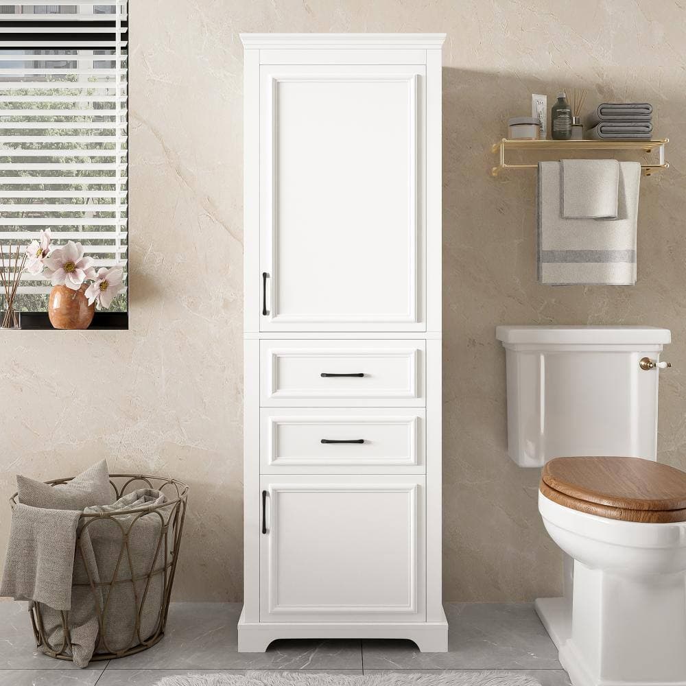 Unbranded 71" Tall White Freestanding Bathroom Linen Cabinet with Adjustable Shelves,Amping-Hinge Doors and Drawers