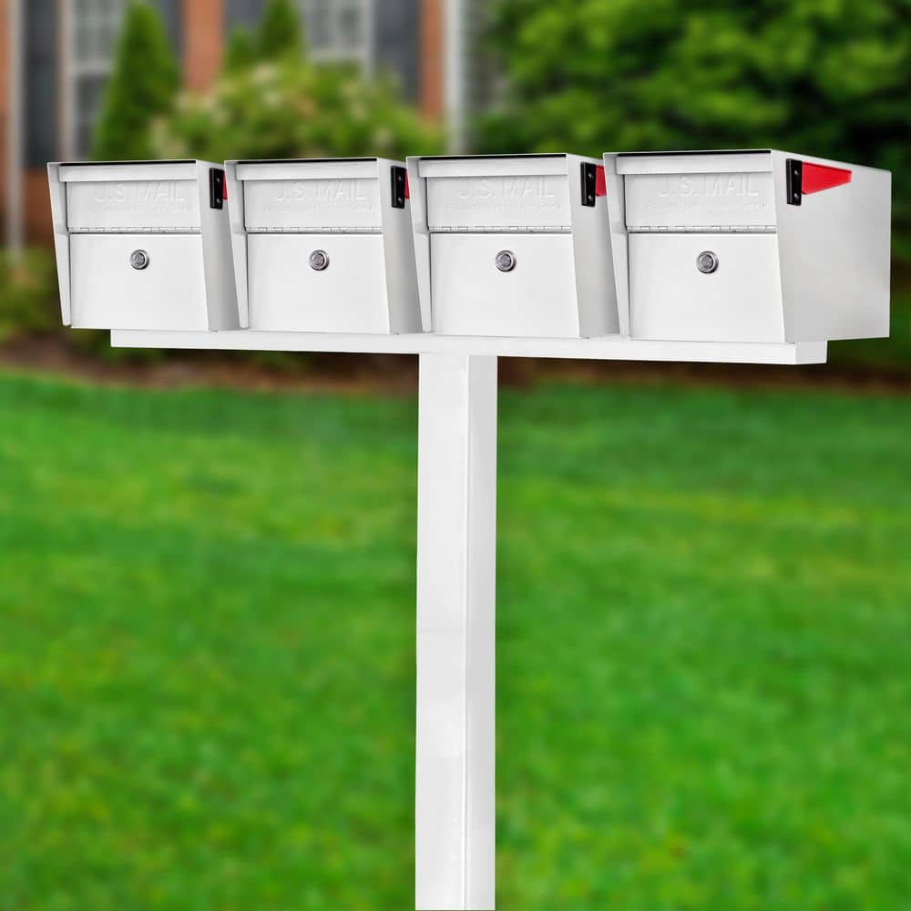 Mail Boss Mail Manager X4 Locking Mailbox Combo Kit with In-Ground Post, Alpine White, 4 Compartment High Security Cluster