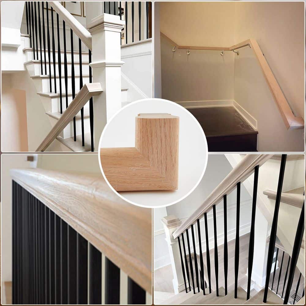 Unbranded 6 ft Red Oak Wood Handrail for Cable Railing System Indoor Stair Wall Mount Brackets Returns Screws Kit 1-Pack (3)