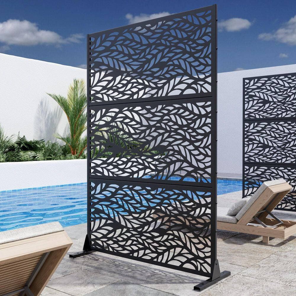 Lumioca 1-Piece 46.8 in. W x 71.37 in. H Black Metal Outdoor Privacy Screen Garden Screen Decorative Art Panel (2)