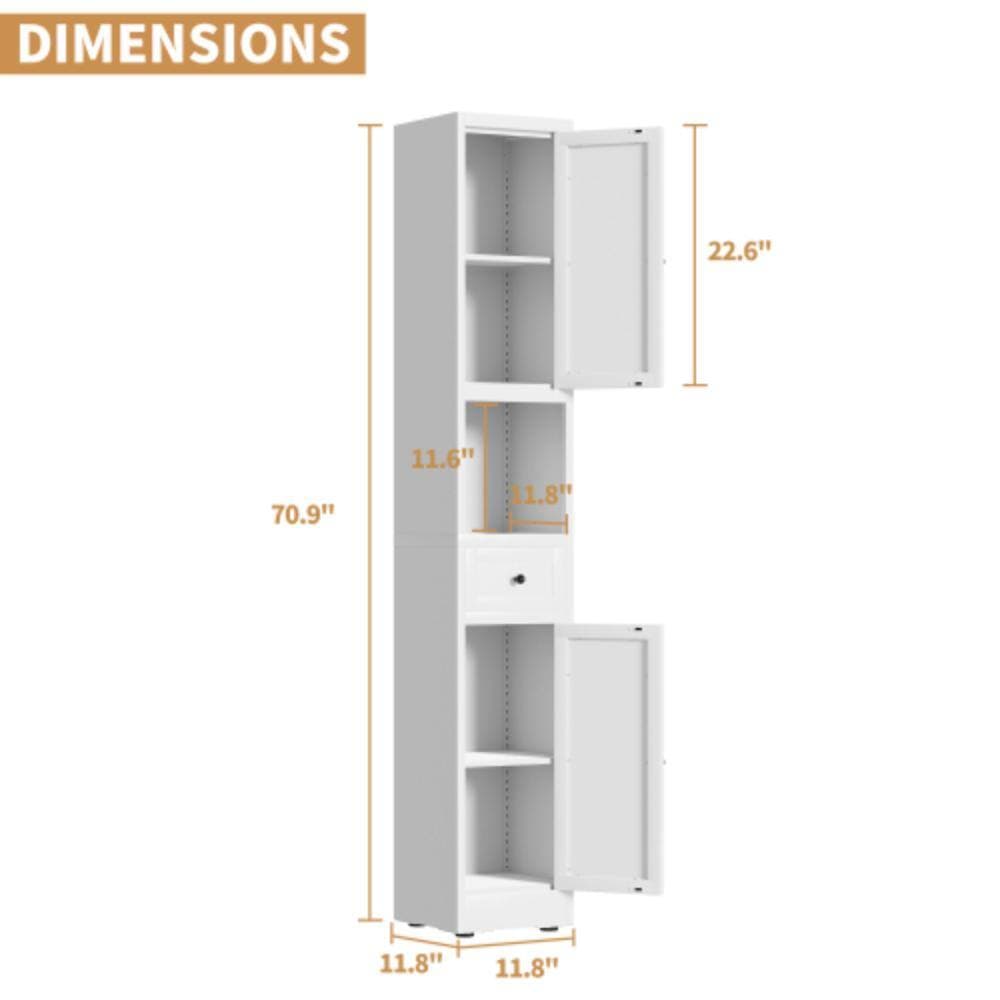 Unbranded 11.8 in. W x 11.8 in. D x 70.9 in. H Bathroom White Linen Cabinet (2)