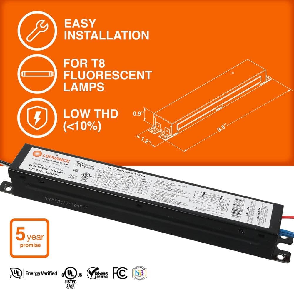Sylvania 32-Watt 120-Volt 3-Lamp T8 High Efficiency Instant Start Electronic Replacement Ballast (4)