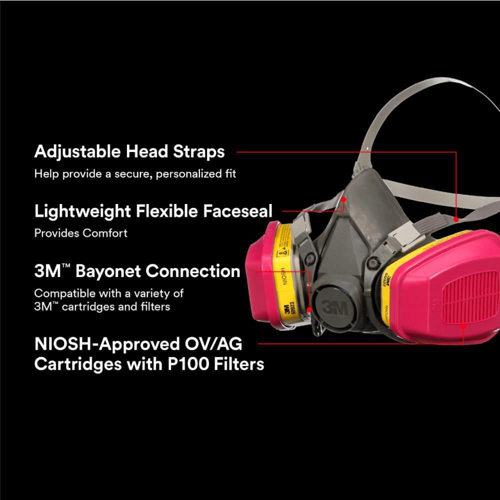 3M OV/AG/P100 Professional Multi-Purpose Reusable Respirator,, Facepiece and Pair of 60923 Cartridge/Filters (2)
