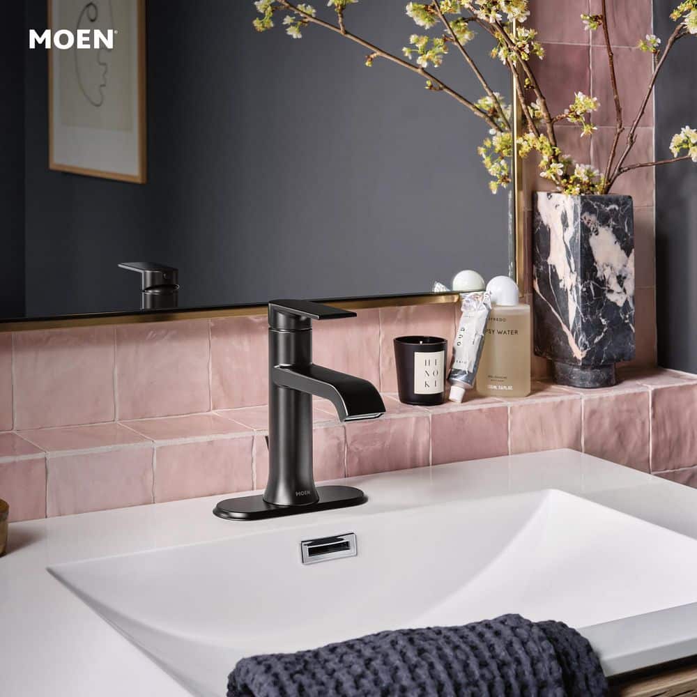 MOEN Genta Single Handle Single Hole Bathroom Faucet with Drain Kit Included in Matte Black (4)