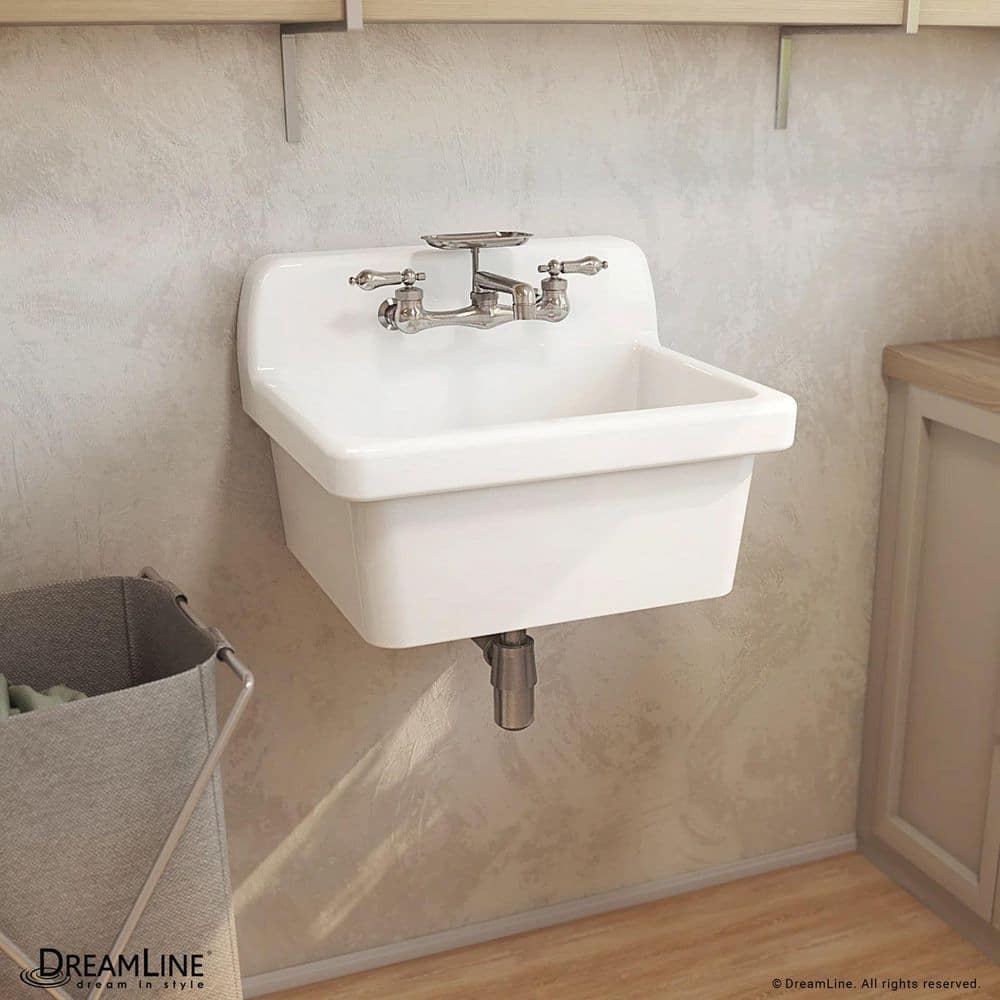 DreamLine Sapphire 24 in. W x 19 in. H Porcelain Wall Mount Laundry/Utility Sink in White (1)