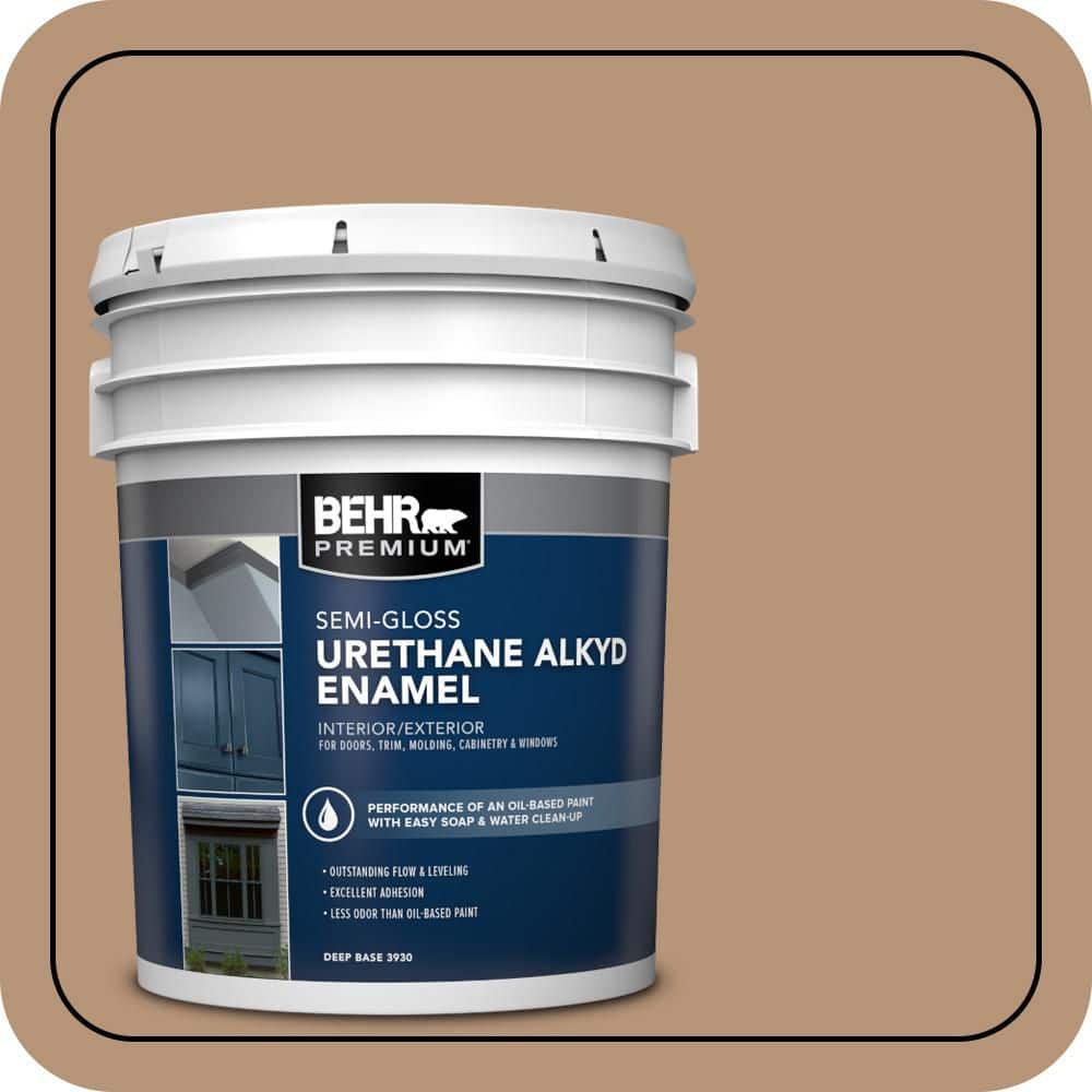 BEHR PREMIUM 5 gal. #280F-4 Burnt Almond Urethane Alkyd Semi-Gloss Enamel Interior/Exterior Paint