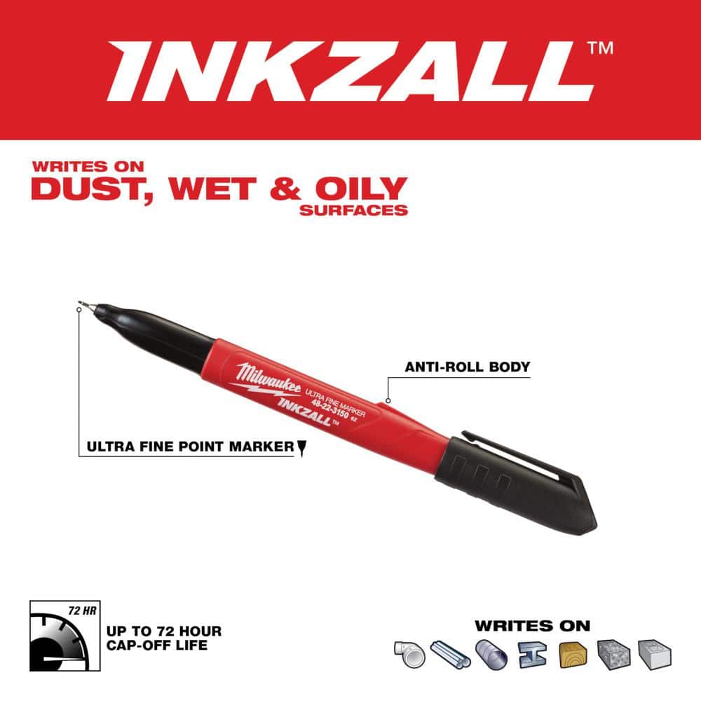 Milwaukee INKZALL Black Ultra Fine Point Jobsite Permanent Markers (12-Pack) (2)