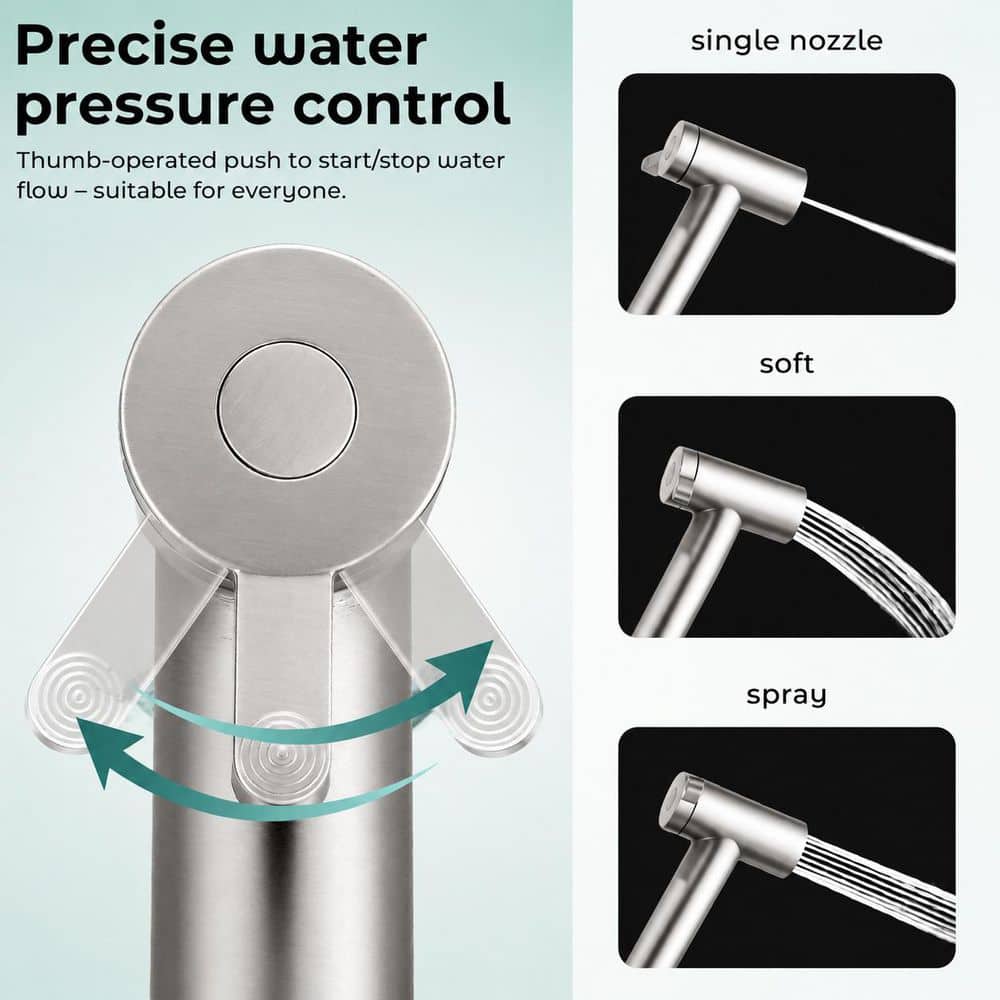 Anqtovp Handheld Bidet Sprayer Attachment with Adjustable Water Pressure Rotary Switch and Bidet Hose Included, Brushed Nickel (3)