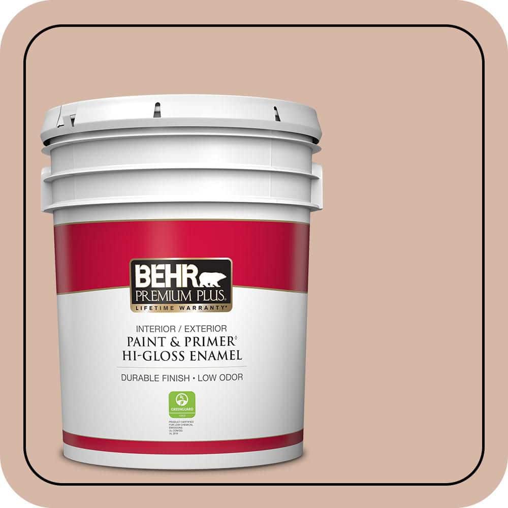 BEHR PREMIUM PLUS 5 gal. #S190-3 Sedona Pink Hi-Gloss Enamel Interior/Exterior Paint & Primer