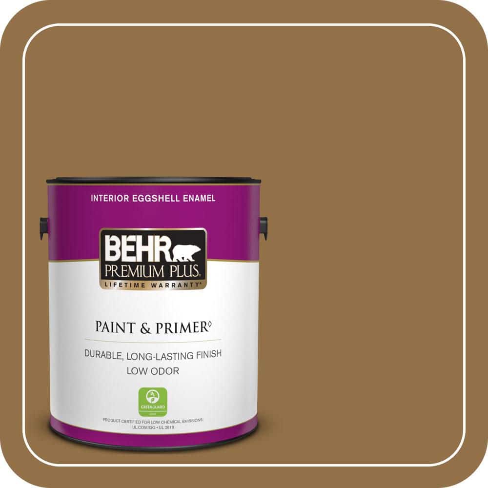BEHR PREMIUM PLUS 1 gal. #N280-7 Brass Button Eggshell Enamel Low Odor Interior Paint & Primer