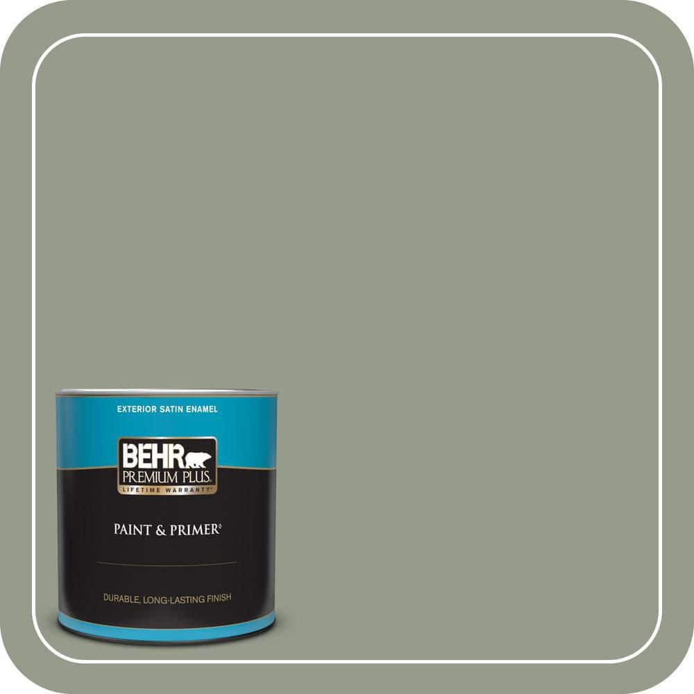 BEHR PREMIUM PLUS 1 qt. #PMD-56 Laurel Leaf Satin Enamel Exterior Paint & Primer
