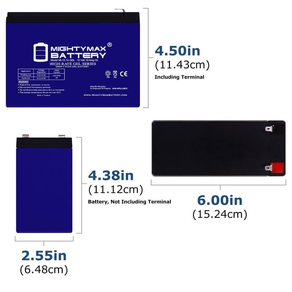 Mighty Max Batteries 12-Volt 10AH GEL F2 Replacement Battery Compatible with Neuton CE6 Cordless Electric Mower - 3 Pack (2)