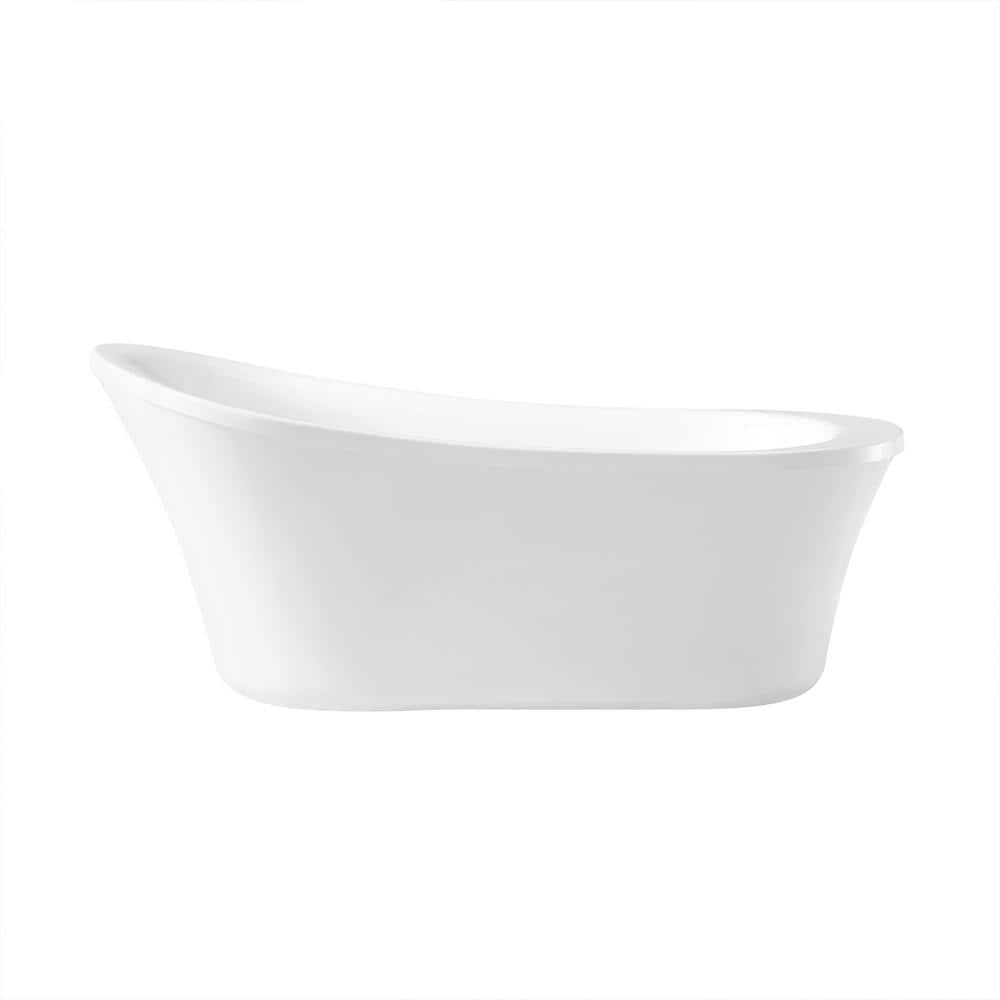 OVE Decors Skylar 70 in. Freestanding Flatbottom Single-Slipper Soaking Bathtub in White with 2 Sets of Overflow and Pop-up Drains (2)