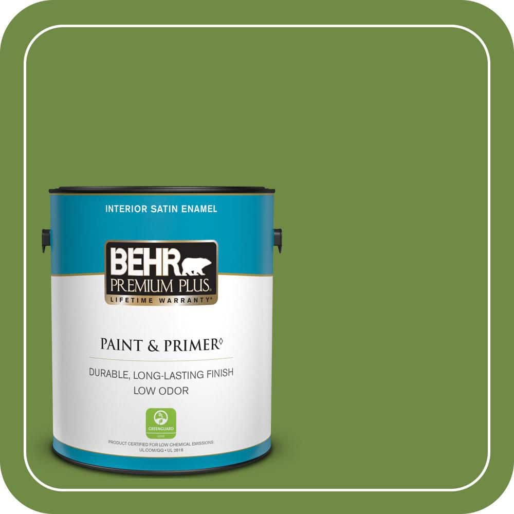 BEHR PREMIUM PLUS 1 gal. #S-H-420 Shamrock Satin Enamel Low Odor Interior Paint & Primer