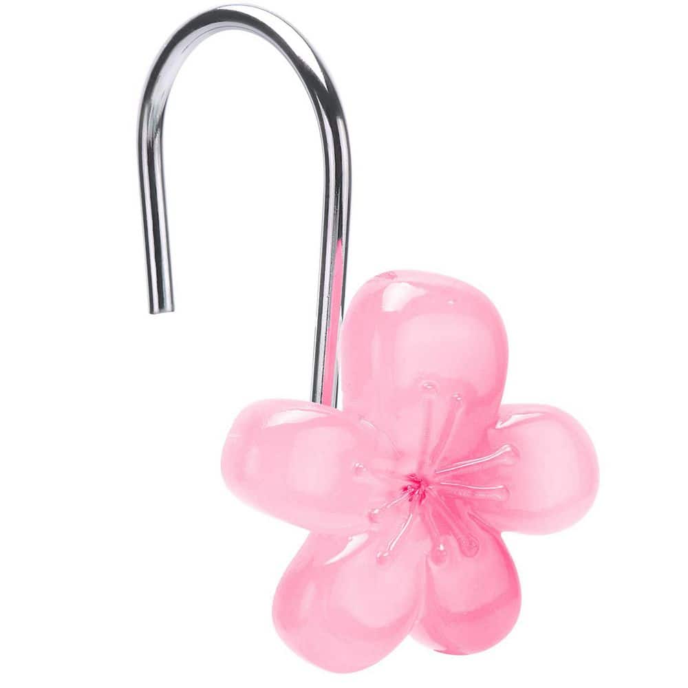 KHKFY Pink Flower Decorative Shower Curtain Hooks Glow in the Dark Elegant Style Set of 12 Rings and Hooks