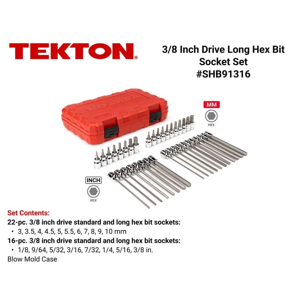 TEKTON 3/8 in. Drive Hex Bit Socket Set, 38-Piece (1/8-3/8 in., 3-10 mm) (2)