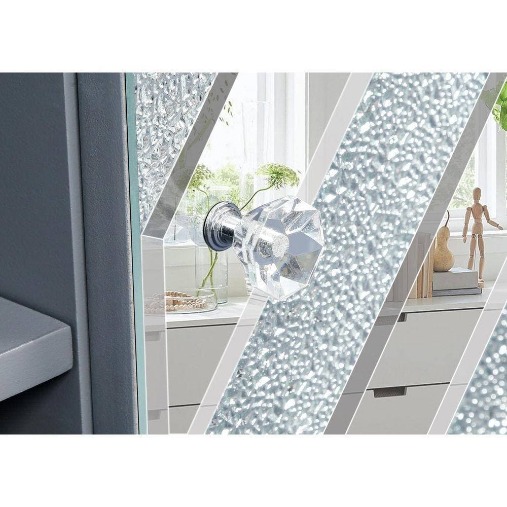 COWLOWN 59 in. W x 15.7 in. D x 25 in. H Silver Linen Cabinet with Open Storage, M Shape Sparkling Mirror Doors (3)