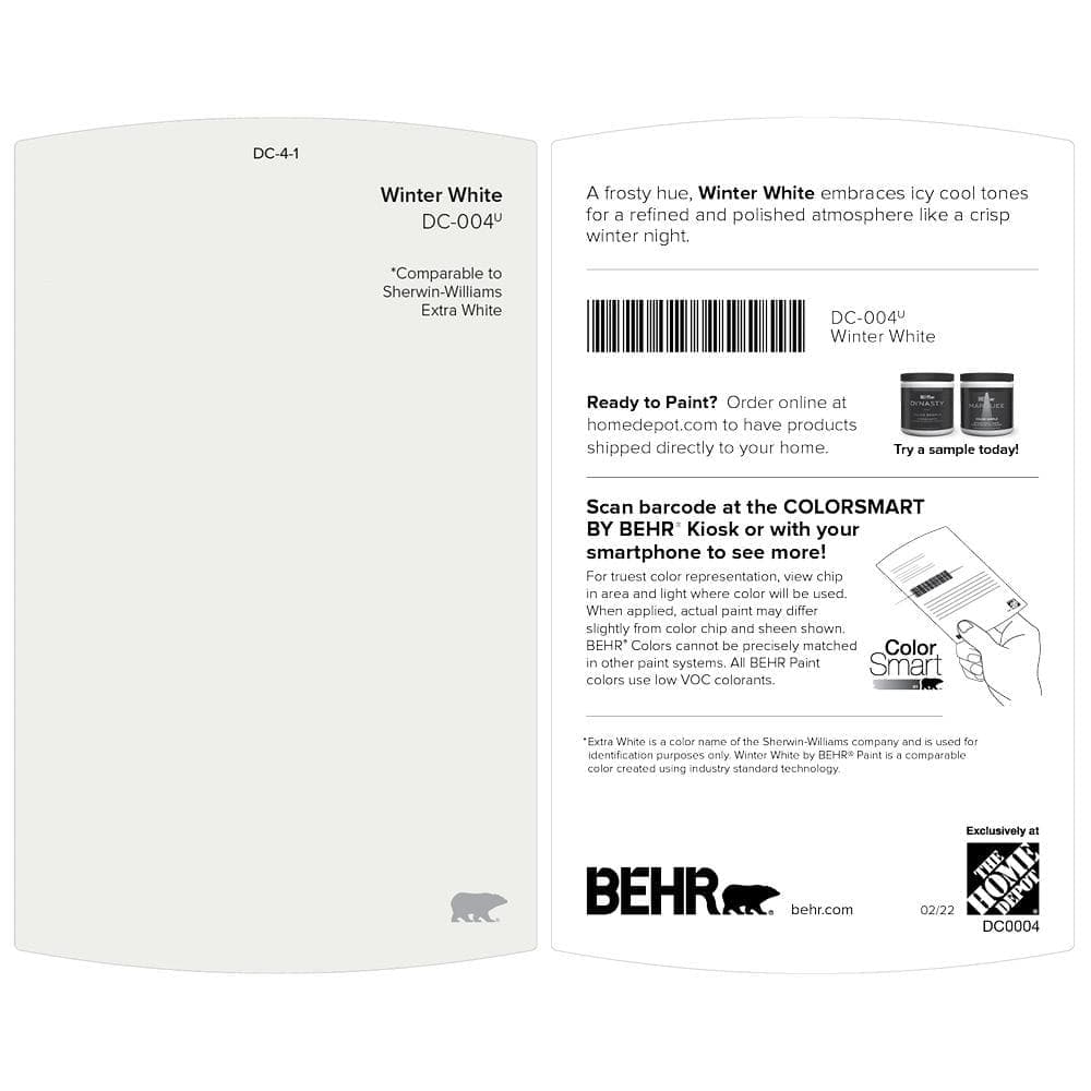 BEHR PREMIUM 1 gal. Designer Collection #DC-004 Winter White Satin Enamel Interior Cabinet, Door & Trim Paint (2)