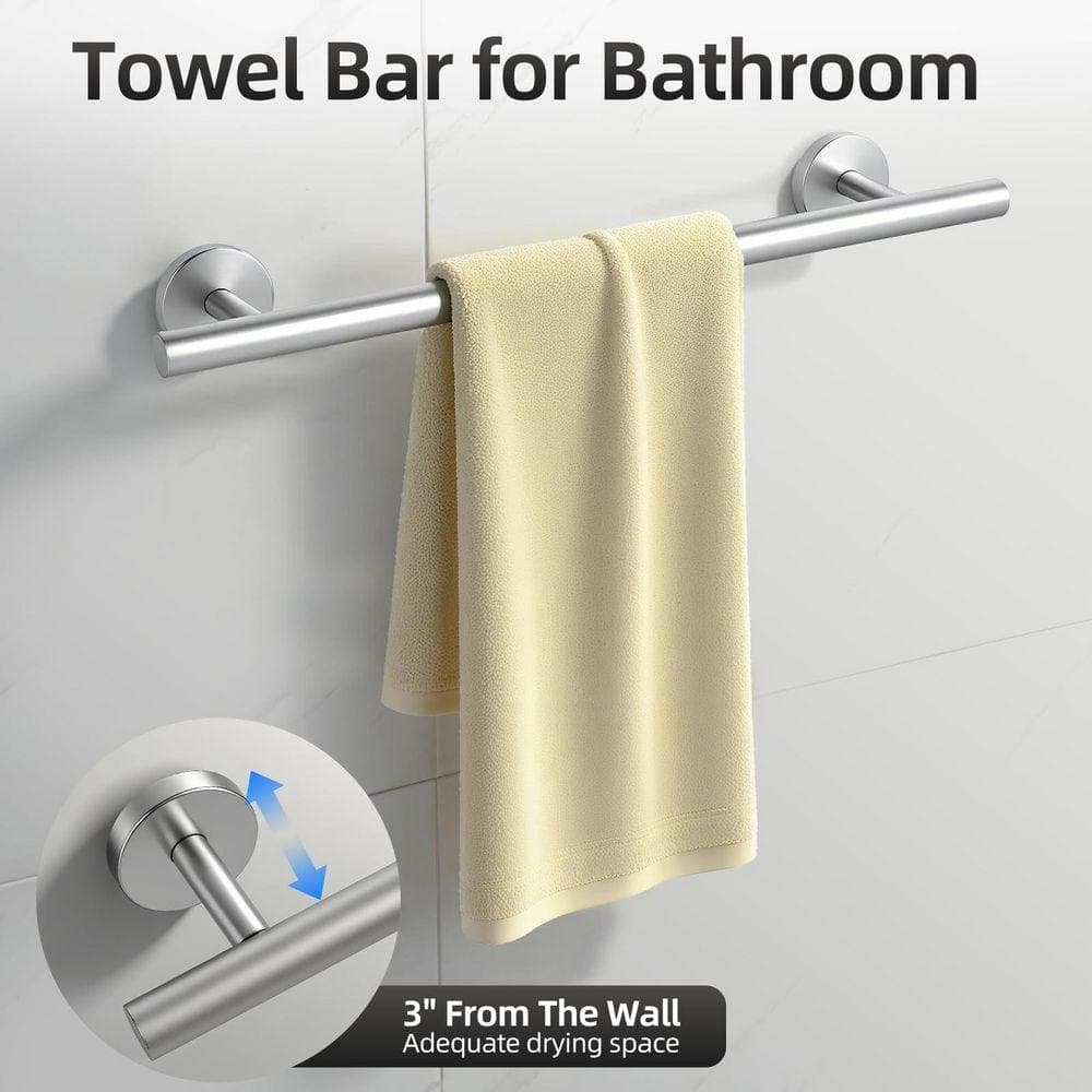 JFVKAF 5 Piece Bathroom Hardware Set with Towel Bar, Toilet Paper Holder, Towel Hooks and Ring in Brushed Nickel (3)