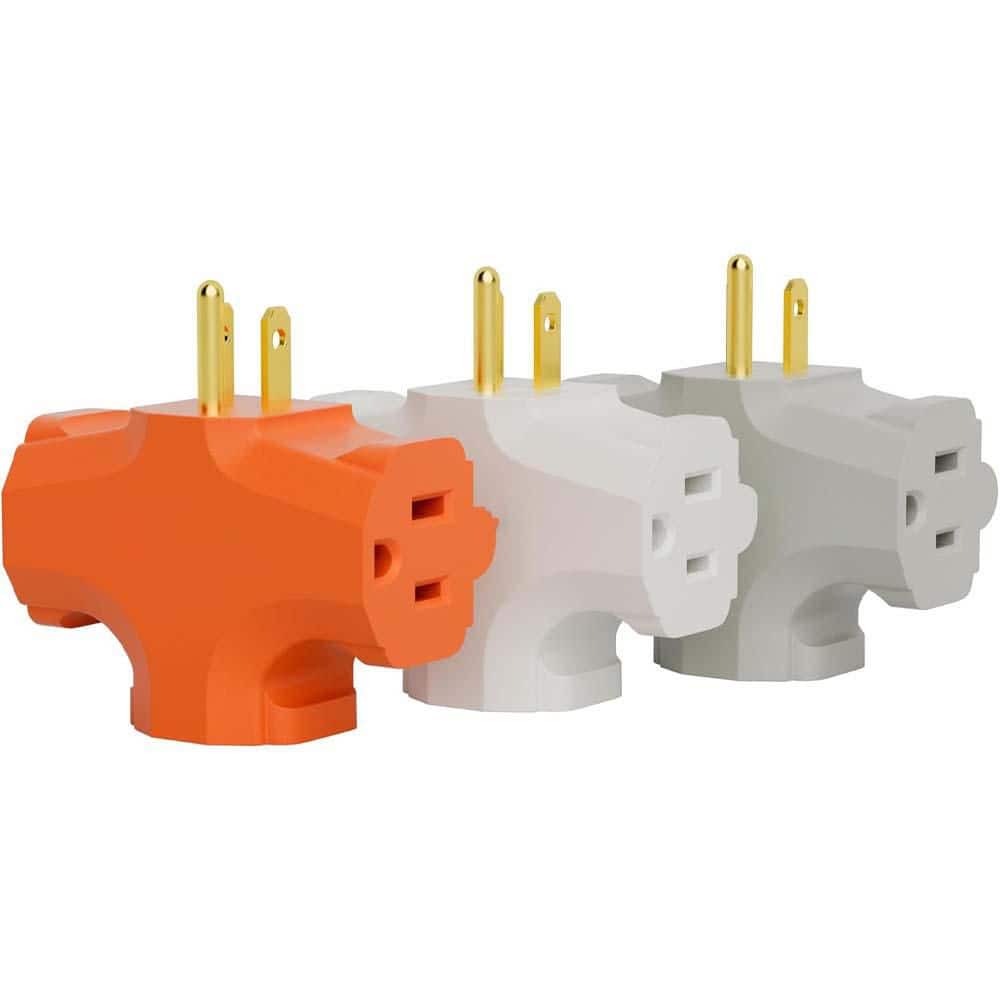 Yichuhaoxi 3-Outlet Adapter T-Shape Heavy-Duty Grounded Power Tap Splitter, ETL Listed 3-Pack Orange/White/Grey (1)