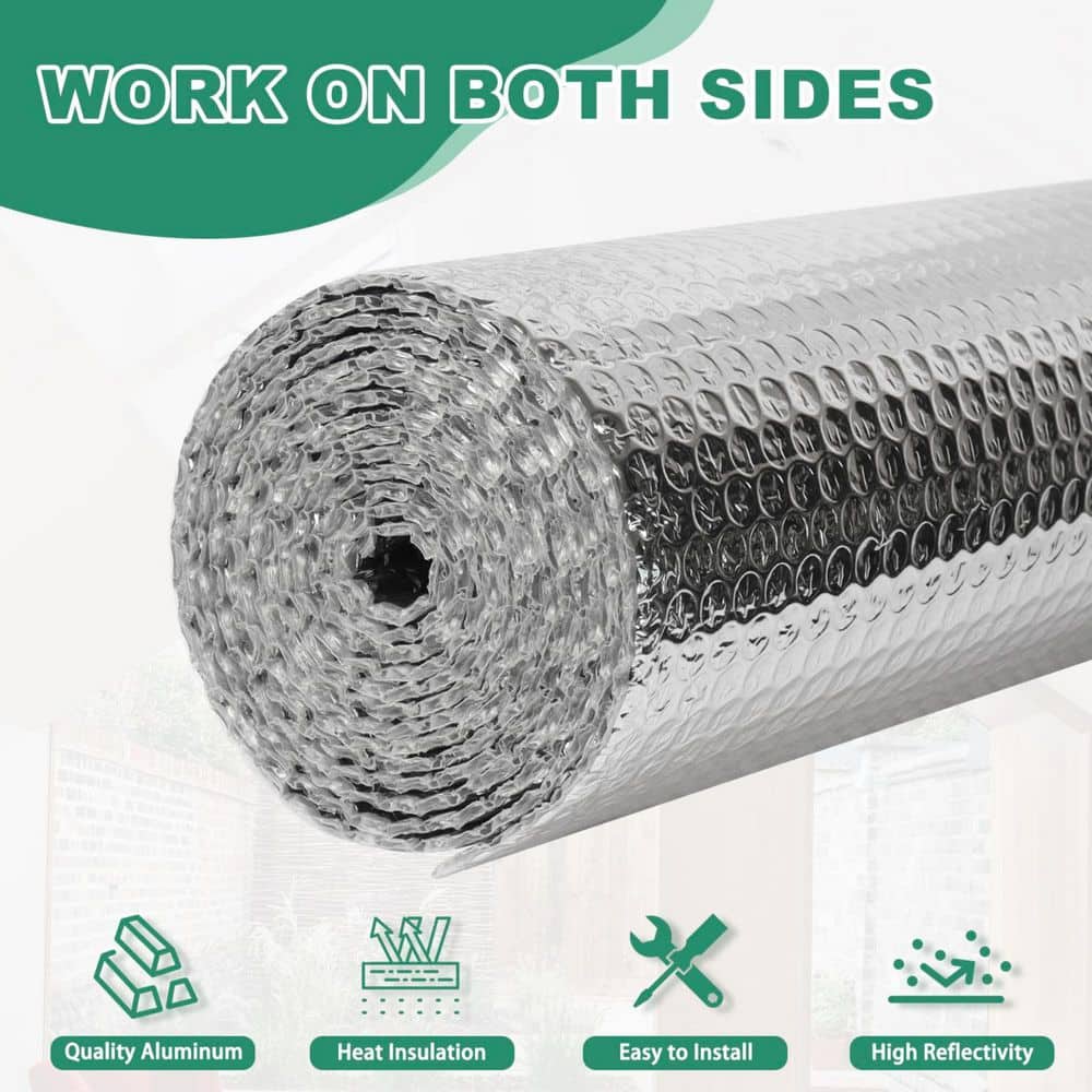 Laybus Reflective Bubble Insulation Sheet 23. 6in x 10ft, Aluminum Foil Thermal Radiant Barrier for Window, Roof, Garage, RV (2)
