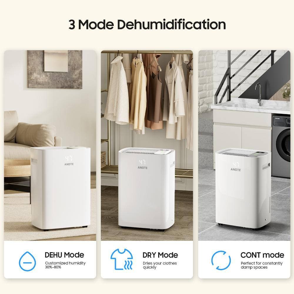 WOCK 120-Pint Dehumidifier for 6500 sq. ft. White, with Quiet Operation, Auto Defrost, Dry Clothes Mode, and Timer (2)