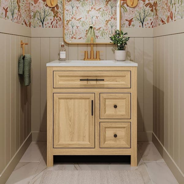 Glacier Bay Haldone 31 in. Single Sink Freestanding Sunlit Bathroom Vanity with White Cultured Marble Top (Assembled)