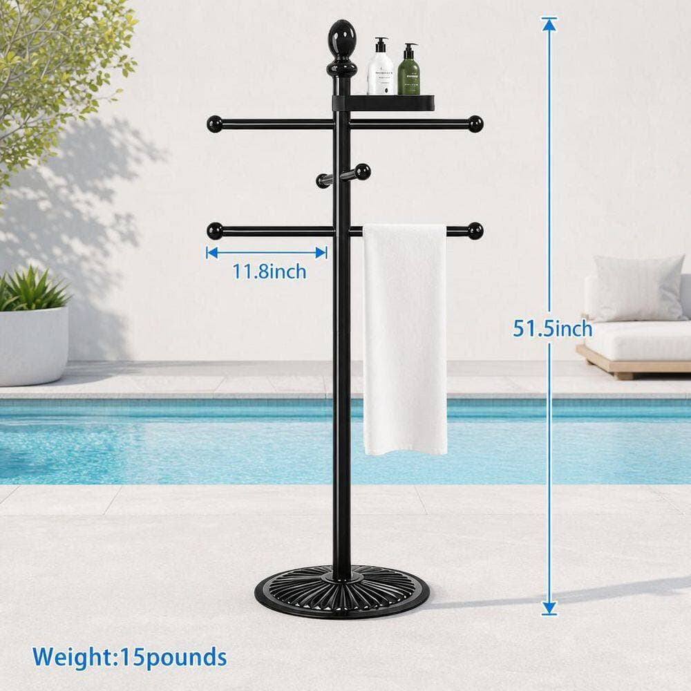 Wudkey Pool Outdoor Towel Dying Rack in Black, 6 Bars with Top Tray Metal Heavy Duty Pool Accessories with Metal Base (2)