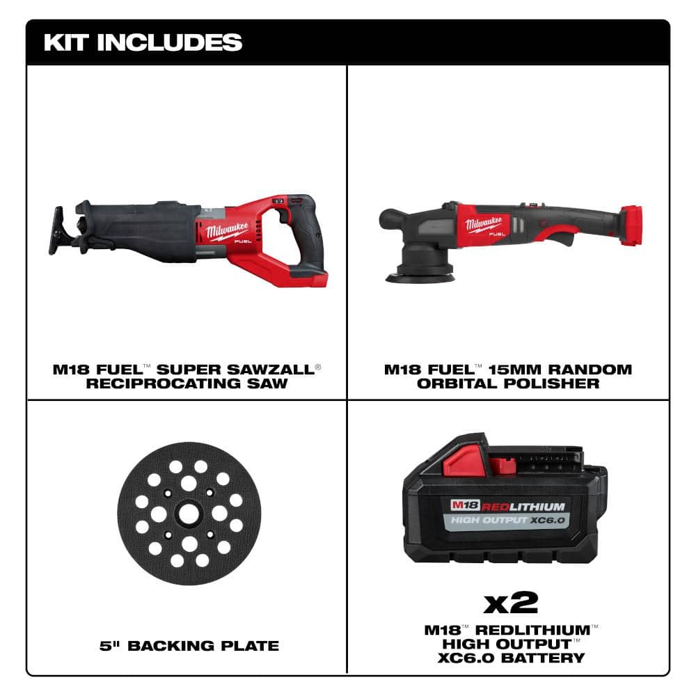 Milwaukee M18 FUEL 18V Lith-Ion Brushless Cordless Super SAWZALL Reciprocating Saw w/Polisher & (2) High Output 6.0Ah Battery (2)