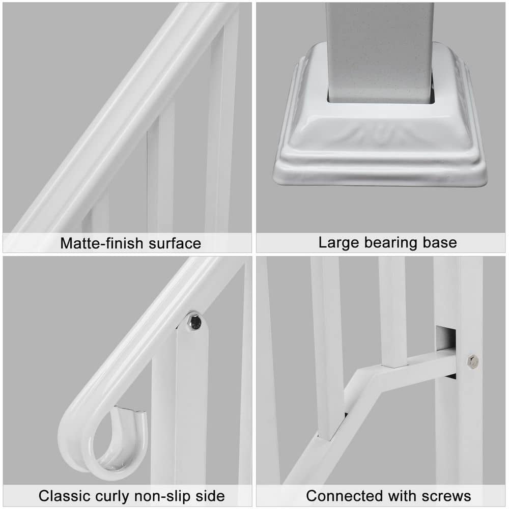 NVNOO 3-4 Step White Wrought Iron Handrail Kit for Outdoor Steps Concrete Steps and Wooden Stairs (1-Pack) (3)