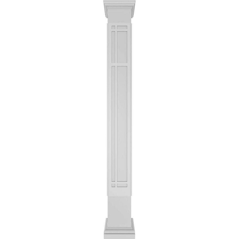 Ekena Millwork 7-5/8 in. x 9 ft. Premium Square Non-Tapered San Juan Capistrano Fretwork PVC Column Wrap Kit w/Tuscan Capital and Base (2)