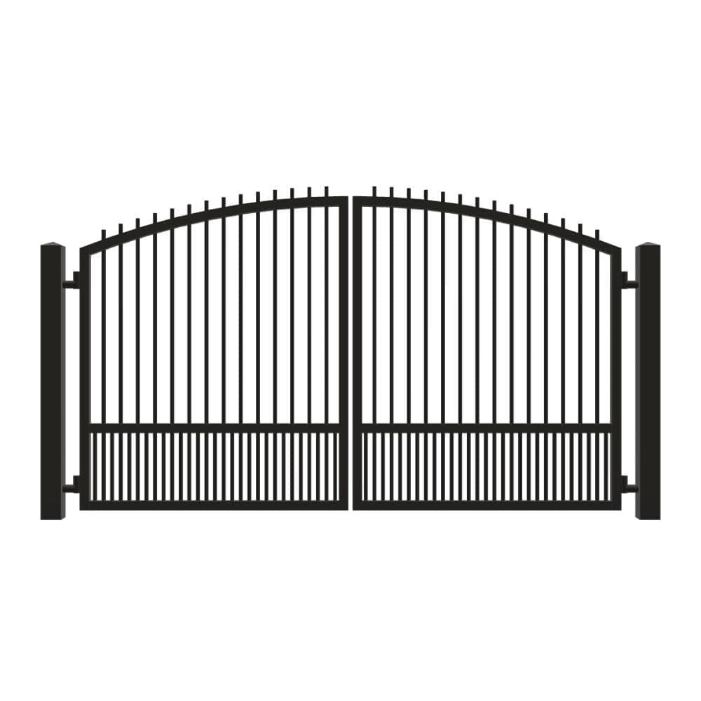 Unbranded Driveway Gate — Swing, Center, Arch + Finials, Puppy, Black — 134"W x 72"H (1)