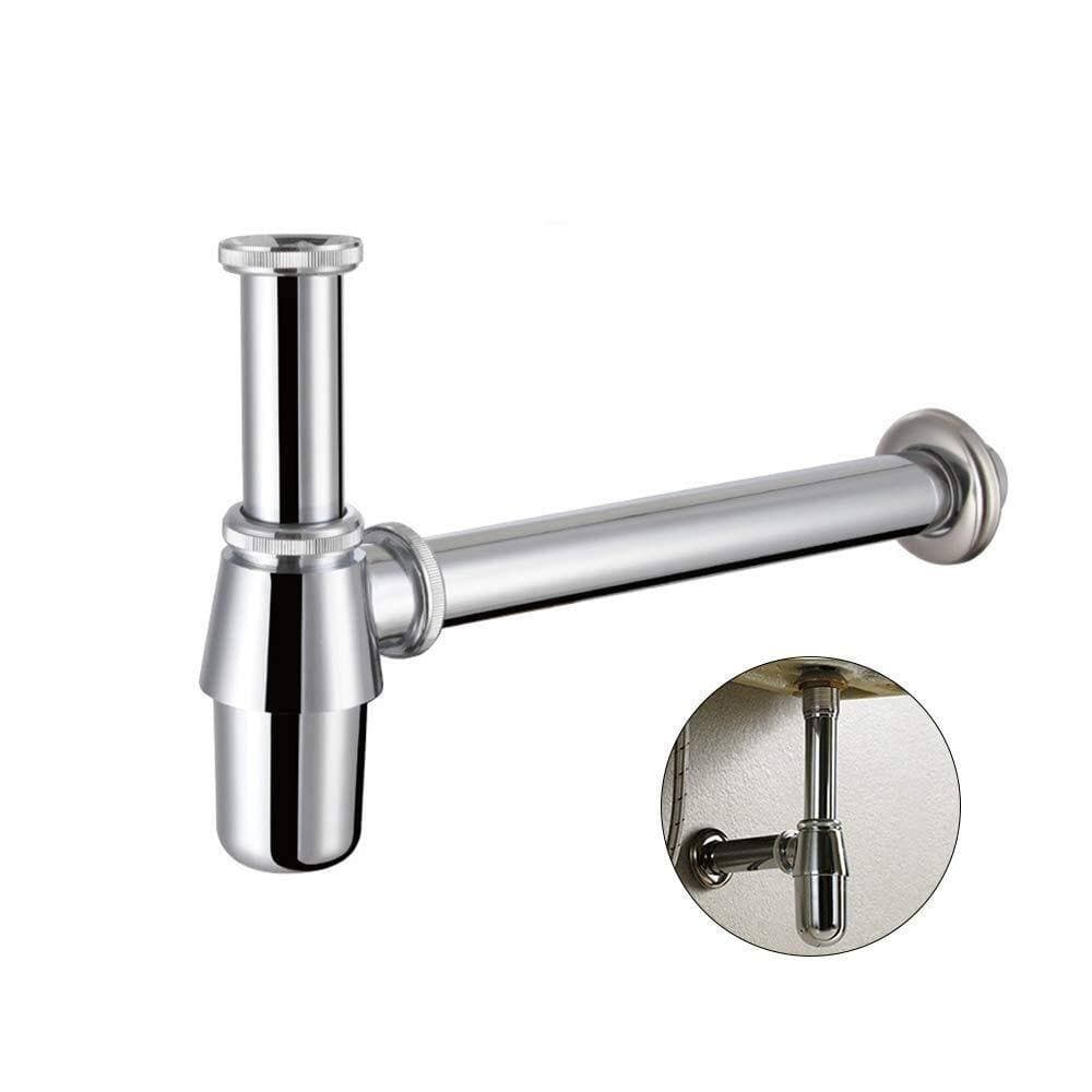 Wudkey 1-Piece 1-1/4 in. Waste Pipe Drain Kit in Chrome, Classical Basin Bottle Trap, Chrome Round Bottle Trap (3)