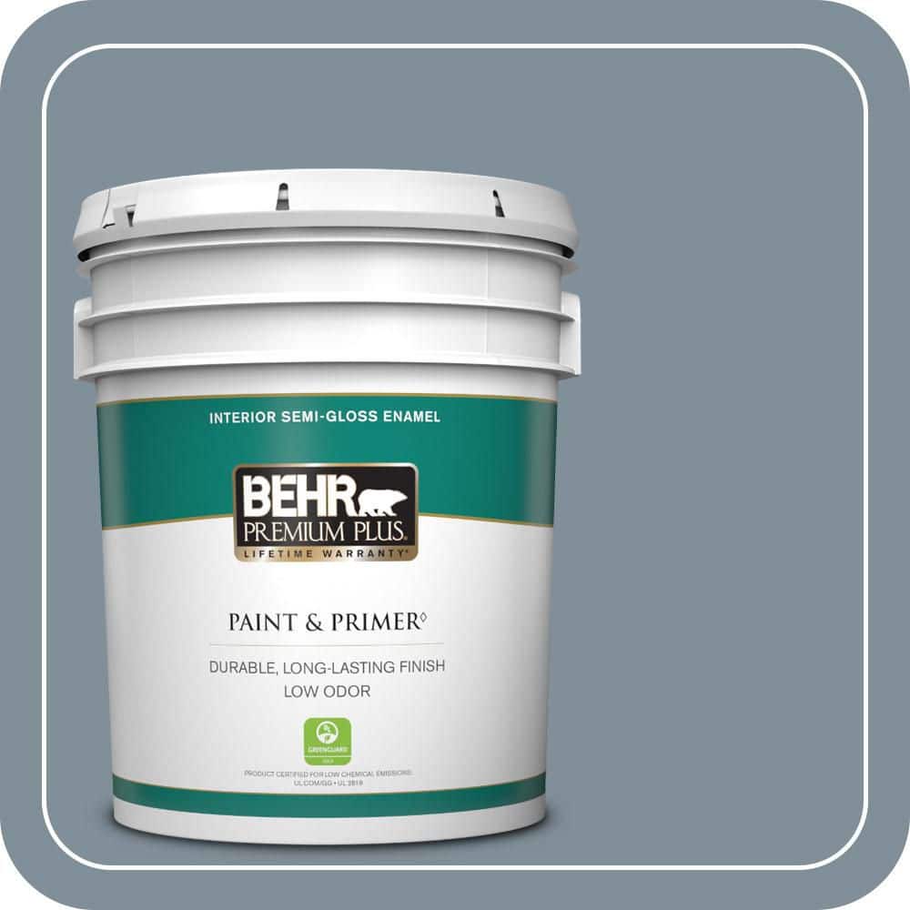 BEHR PREMIUM PLUS 5 gal. #MQ5-20 Cold Steel Semi-Gloss Enamel Low Odor Interior Paint & Primer (1)