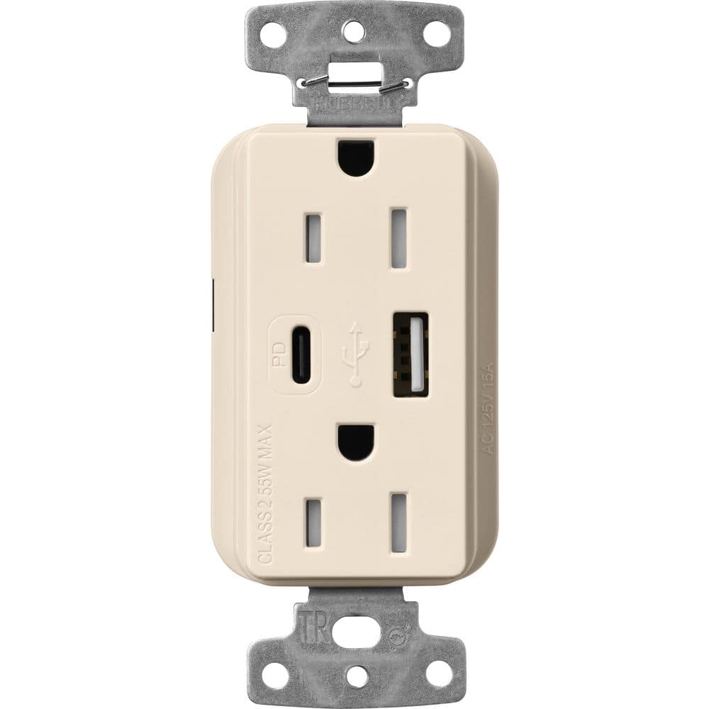 Lutron Claro 15 Amp Tamper Resistant USB Type A/C Duplex Receptacle, Decorator Style Outlet Gloss Finish, CAR-15-ACTR-LA, Beige (1)