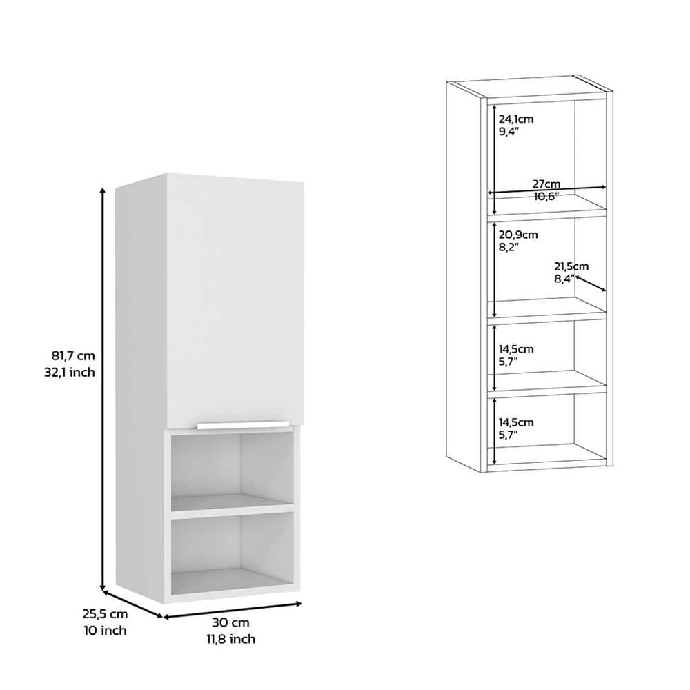 Tahanbath 11.81 in. W x 10.04 in. D x 32.17 in. H Bathroom Storage Wall Cabinet in White (3)