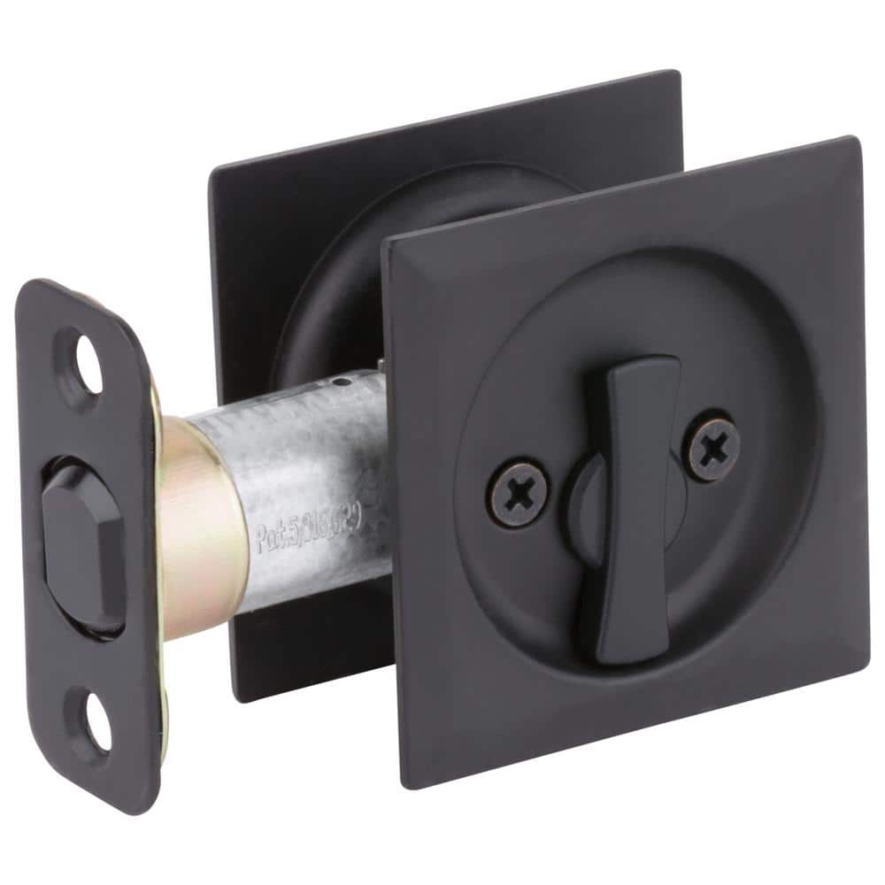 Kwikset Matte Black Square Bed/Bath Pocket Door Lock with Lock (3)