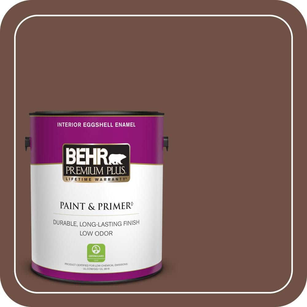 BEHR PREMIUM PLUS 1 gal. #PMD-108 Double Chocolate Eggshell Enamel Low Odor Interior Paint & Primer